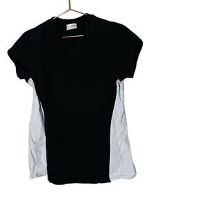 Red Valentino Black Short Sleeve Pinstripe Accent Side Crewneck Shirt Size Large